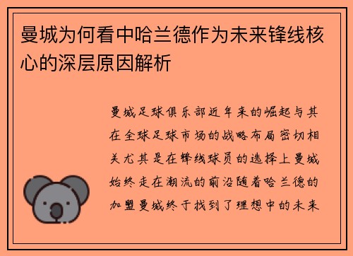 曼城为何看中哈兰德作为未来锋线核心的深层原因解析